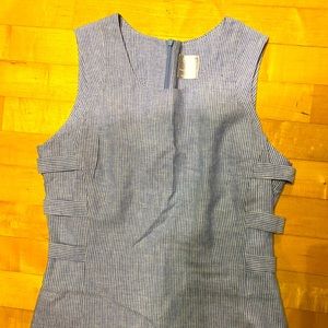 Linen Pinstripe Dress Stripe Blue Chambray Fitted Designer Discontinued Rare Art